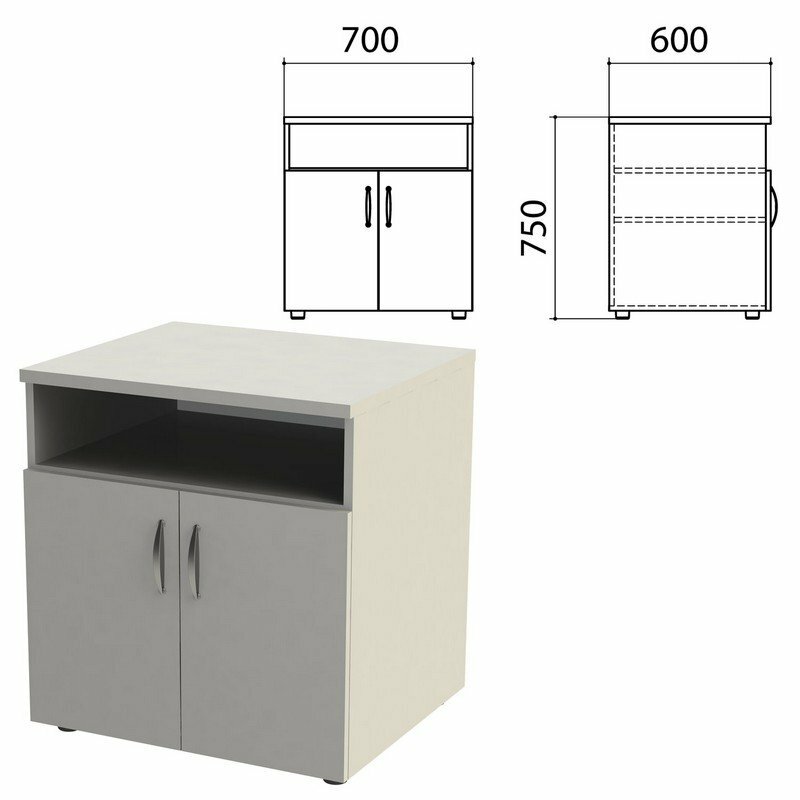 Тумба для оргтехники "Этюд", 700х600х750 мм, 2 двери, полка, серый, 400020-03 - фотография № 6