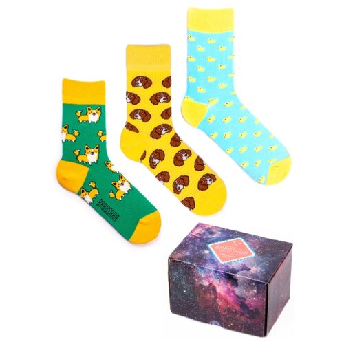 фото Цветные носки babushka набор носков с принтом 3 пары в коробке размер 36-39