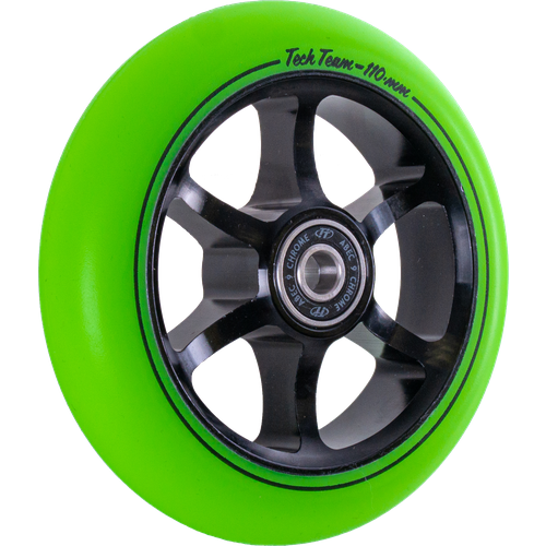 Колесо для трюкового самоката TechTeam X-Treme, 110*24мм, 6ST, green колесо для трюкового самоката techteam x treme 100 24мм curved green