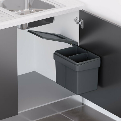 Ведро для мусора 20 л. с делителем, пластик темно-серый