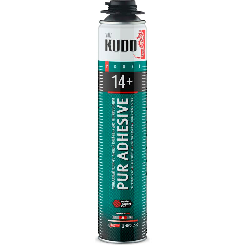 Кудо Профф 14+ клей пена для теплоизоляции (1л) / KUDO Pur Adhesive Proff 14+ пена-клей полиуретановая монтажная для теплоизоляции (1л) всесезонная