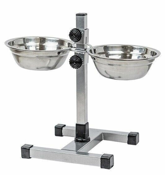 HOMEPET Подставка с мисками для домашних животных металлическая регулируемая, до 30 см, диаметр 16 см, 2 х 500 мл