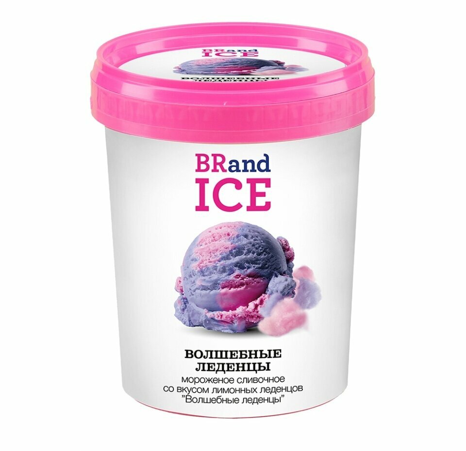 Мороженое BRAND ICE Волшебные леденцы, сливочное со вкусом лимонных леденцов 9,5%, без змж, пластиковый стакан, 1000мл