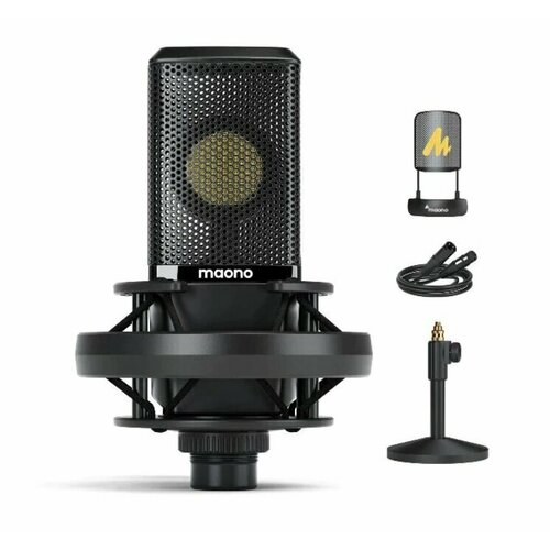 Maono AU-PM500Т микрофон студийный конденсаторный кардиоидный Держатель подставка поп-фильтр XLR кабель Капсюль 34 мм 20-20000Гц -35дБ Макс 1063300₽