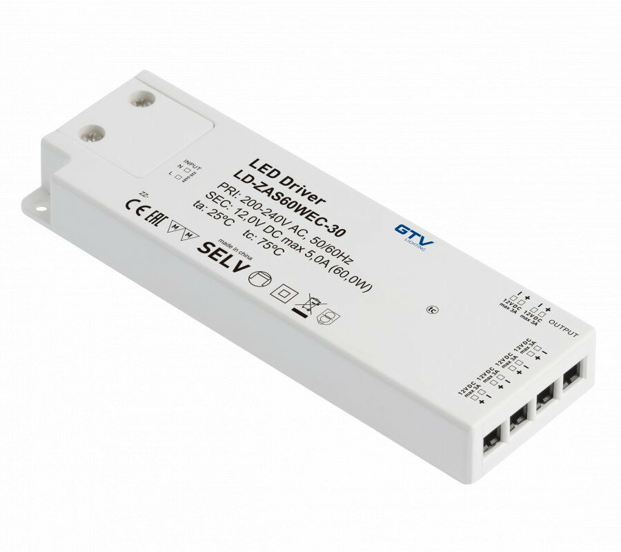 Блок питания для светодиодов SLIM EASY CLICK 220/12V 60W IP20, с mini amp и проводом 1,5м