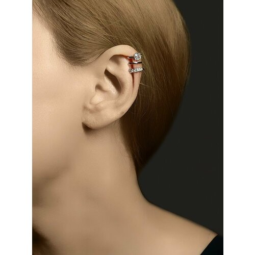 Серьги  кафф без прокола, серебрение, размер/диаметр 10 мм., белый, серый