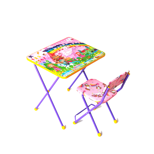 Комплект стол и стул детской складной мебели ПОНИ-1 розовый / Стол и стул Радуга