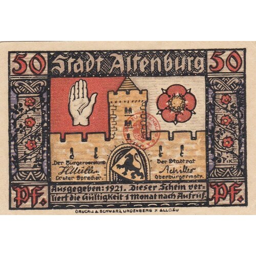 Германия (Веймарская Республика) Альтенбург 50 пфеннигов 1921 г. (№1) германия веймарская республика альтенбург 50 пфеннигов 1921 г вид 2 1