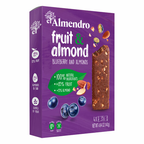 Фруктово-ореховый батончик El Almendro с миндалем и черникой коробка 140 гр