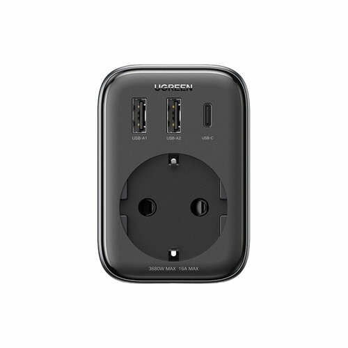 Зарядное устройство Ugreen CD314 DigiNest Outlet Extender Converter 2xUSB-A + USB-C EU/USA Black 15289