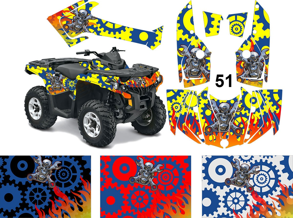 Наклейки на квадроцикл BRP Can-Am Outlander G1/G2 "Motorcycle Skull" черные