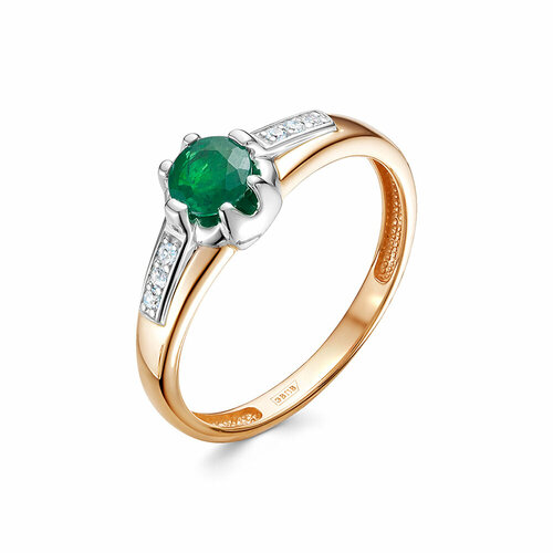 Кольцо Vesna jewelry, красное золото, 585 проба, родирование, изумруд, размер 17.5, зеленый yvel кольцо с изумрудом и бриллиантами из красного золота 00451282 размер 18 5