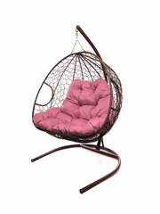 Подвесное кресло из ротанга "Для двоих" коричневое с розовой подушкой M-GROUP
