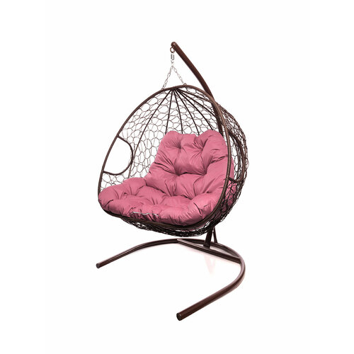 Подвесное кресло из ротанга Для двоих коричневое с розовой подушкой M-GROUP подвесное кресло из ротанга для двоих коричневое с голубой подушкой m group