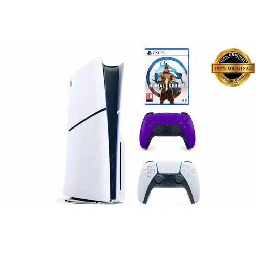 Игровая приставка Sony PlayStation 5 Slim с дисководом 1 ТБ два геймпада белый и фиолетовый Mortal Kombat 1 8500000₽