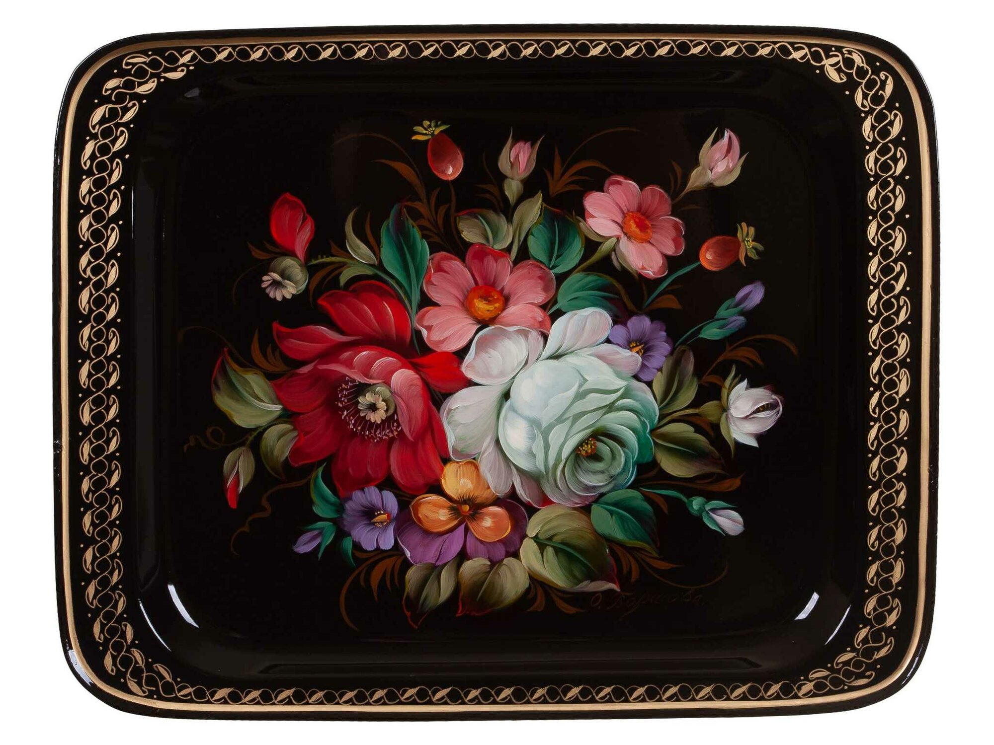 фото Жостовская фабрика декоративной росписи Жостовский поднос декоративный, размер 33х26 см (A13), металлический