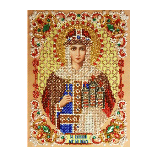 Набор для вышивания бисером с камнями и жемчугом К-18 Икона Св Ольга 13х18 890₽