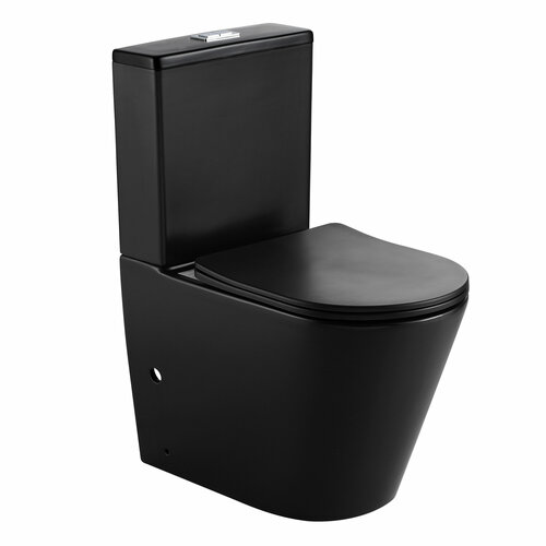 Унитаз-компакт безободковый HOLLER SLIM MB (620*360*820мм, сиденье дюропласт с микролифтом, арматура 2-х режимная) (2 места) черный матовый