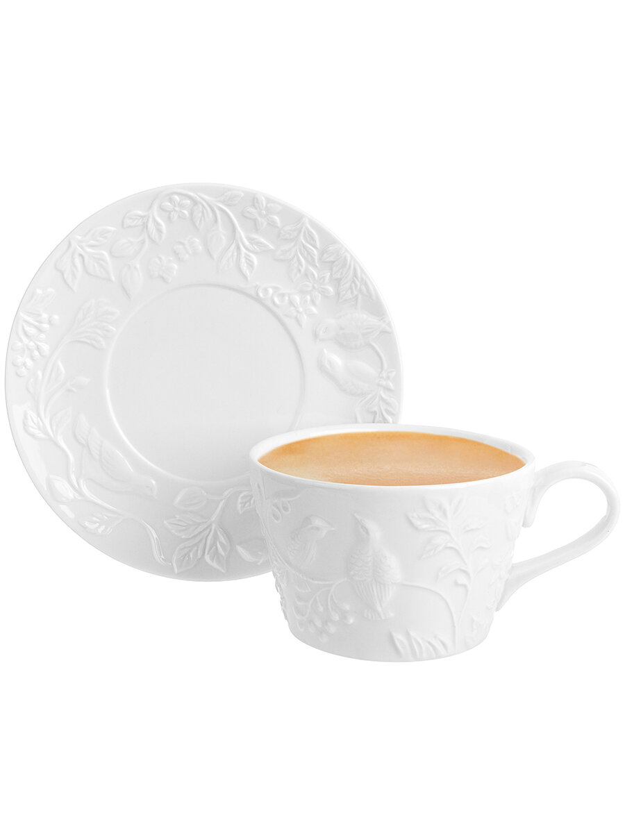 Чашка с блюдцем / чайная пара / кружка для чая / кофе 360мл Elan Gallery "Птички на ветке"