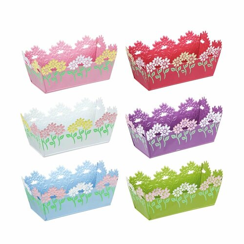 INBLOOM Кашпо прямоугольное цветочный край 22х10х9см металл 6 штук 2898₽