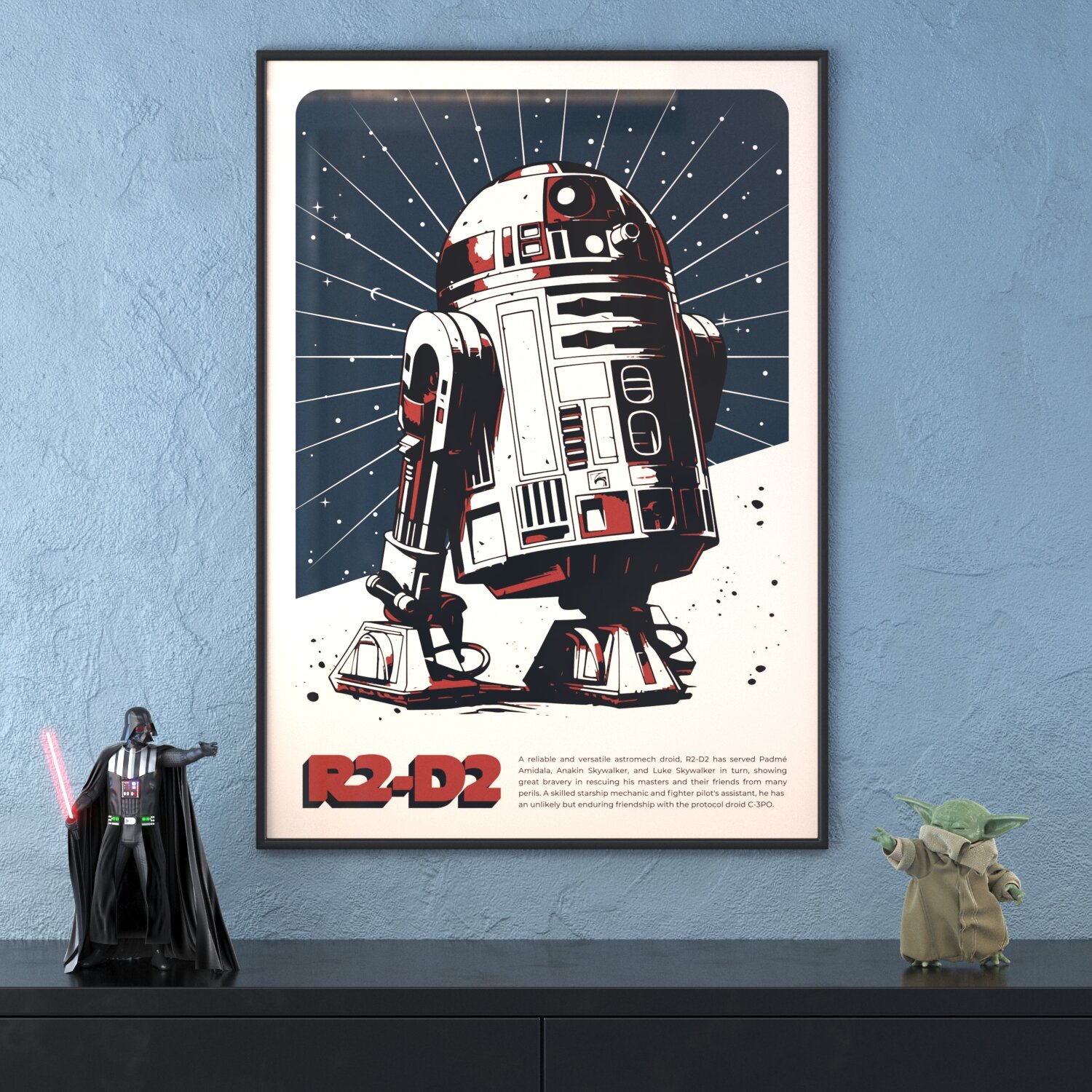 Постер в рамке на стену DigitalRazor Star Wars Edition R2-D2 430x600mm, белый, синий