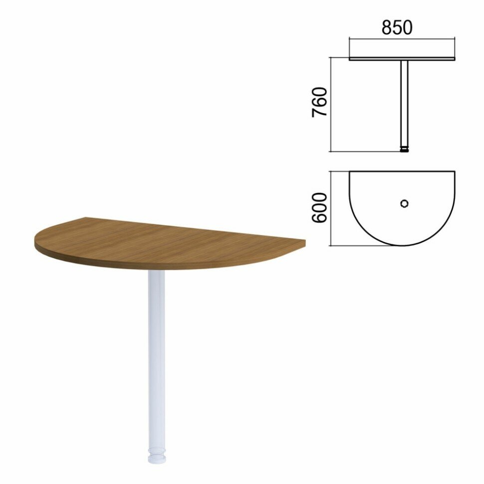 фото Стол приставной полукруг "Арго", 850х600 мм, без опоры, орех (641517)