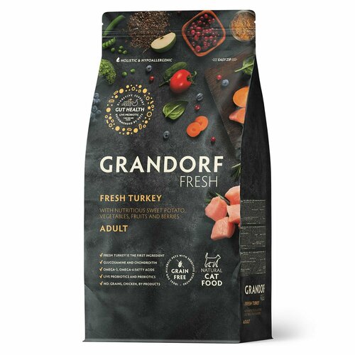 Grandorf Fresh для кошек взрослых Индейка с бататом 2 кг.
