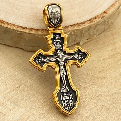 Крестик Русские Мастерские, серебро, 925 проба, чернение, золочение, оксидирование, размер 3.9 см., золотистый