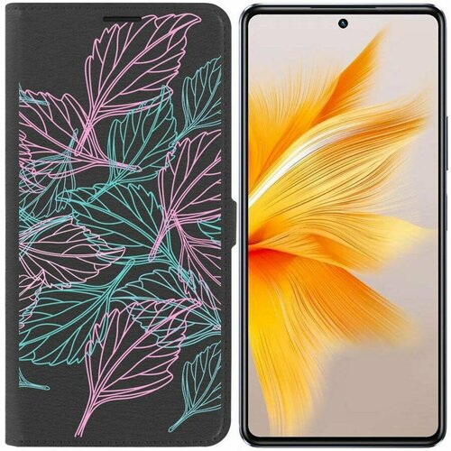 Чехол-книжка Krutoff Eco Book для INFINIX Note 30 Pro Листья паттерн черный