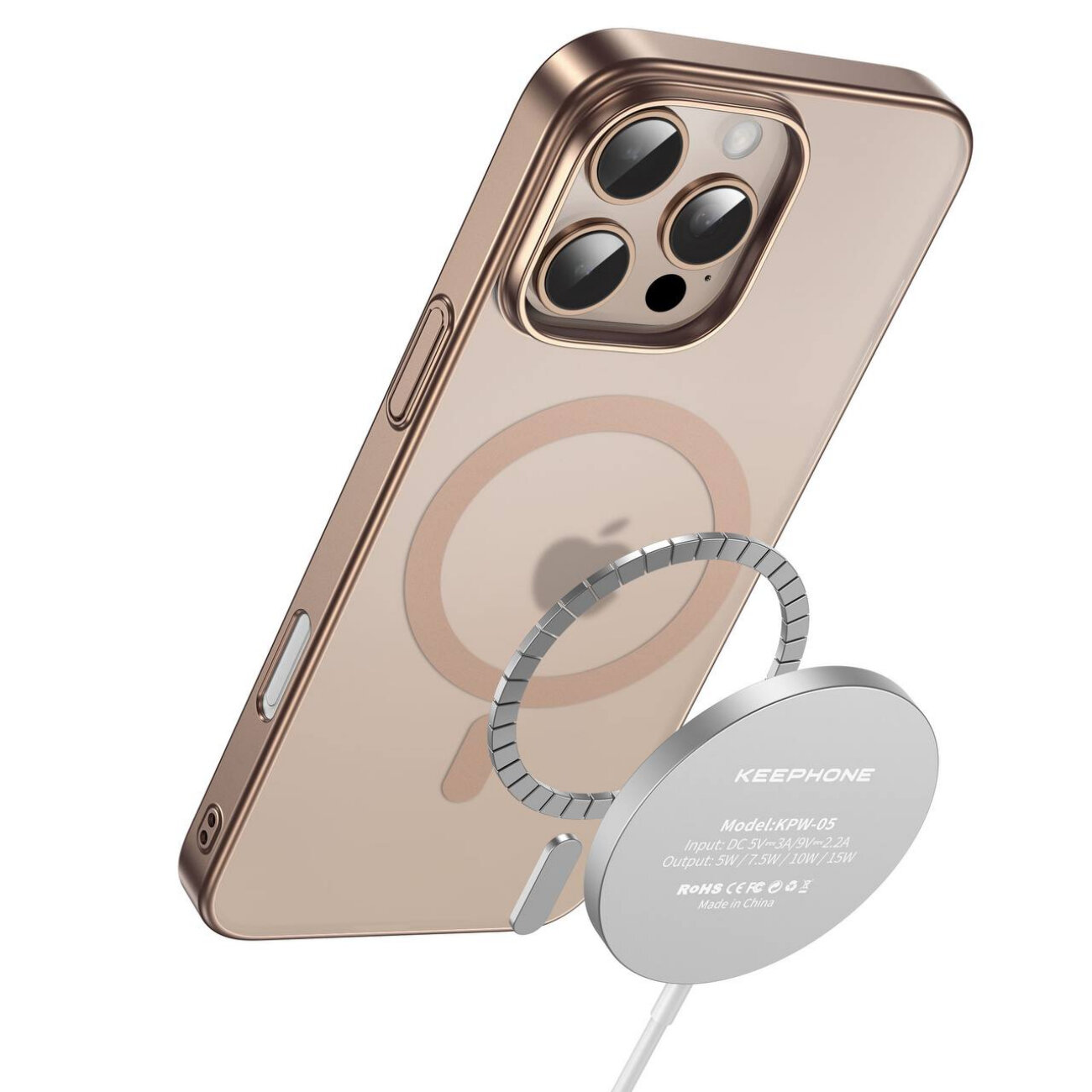 Чехол с MagSafe для iPhone 16 Pro Max KeePhone SkinGrip Матовый с металлическим блеском, защита камеры — Desert Titanium — фото 1