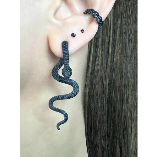 фото Серьги-трансформеры starfallshop, славянский оберег, металл, искусственный камень, фианит, размер 53 мм, зеленый/черный