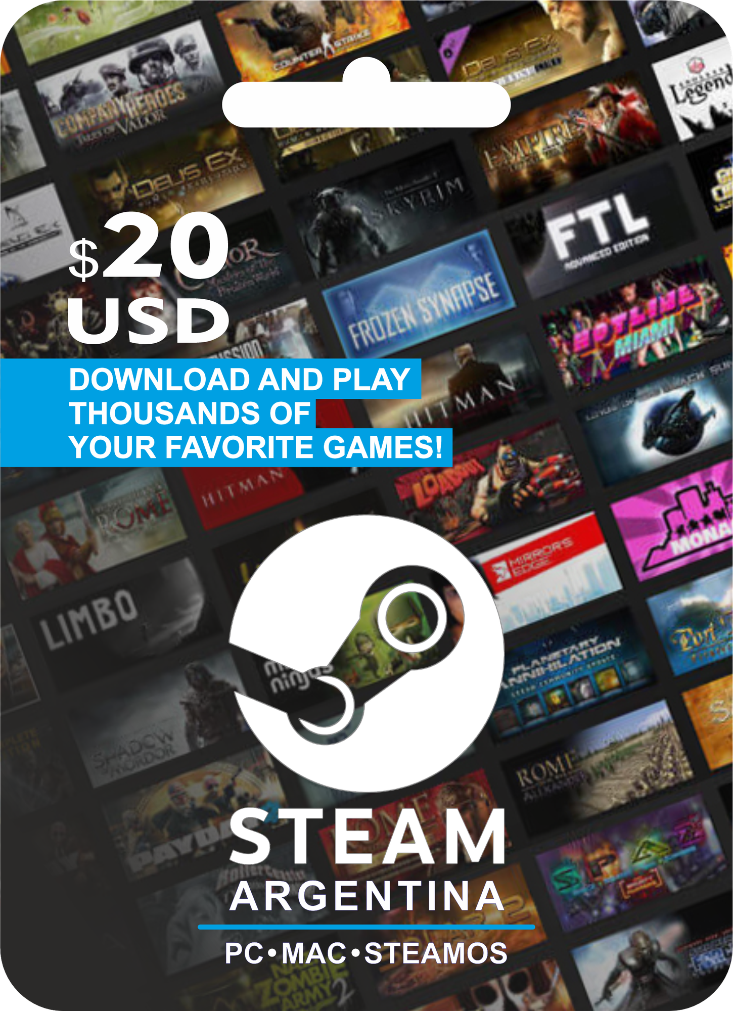Подарочная карта Steam 20$ Аргентина / Steam Gift Card 20 USD Argentina