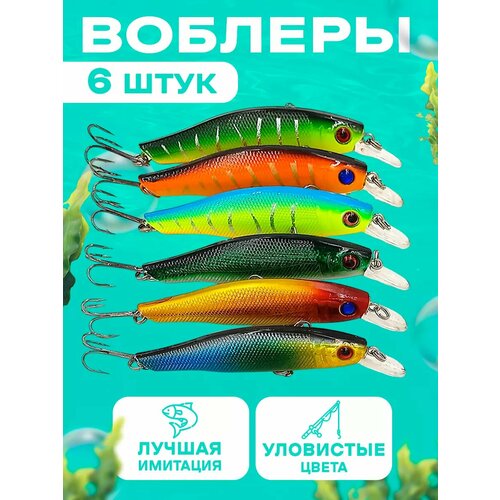 Набор воблеров TaDiTa, попперы для рыбалки, тройные крючки, длина 10см, 6шт