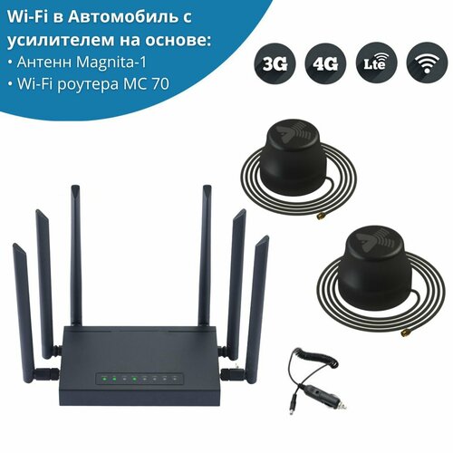 Wi-Fi роутер для автомобиля 4G интернет MC70 с двумя антеннами Magnita-1 Шоколадный