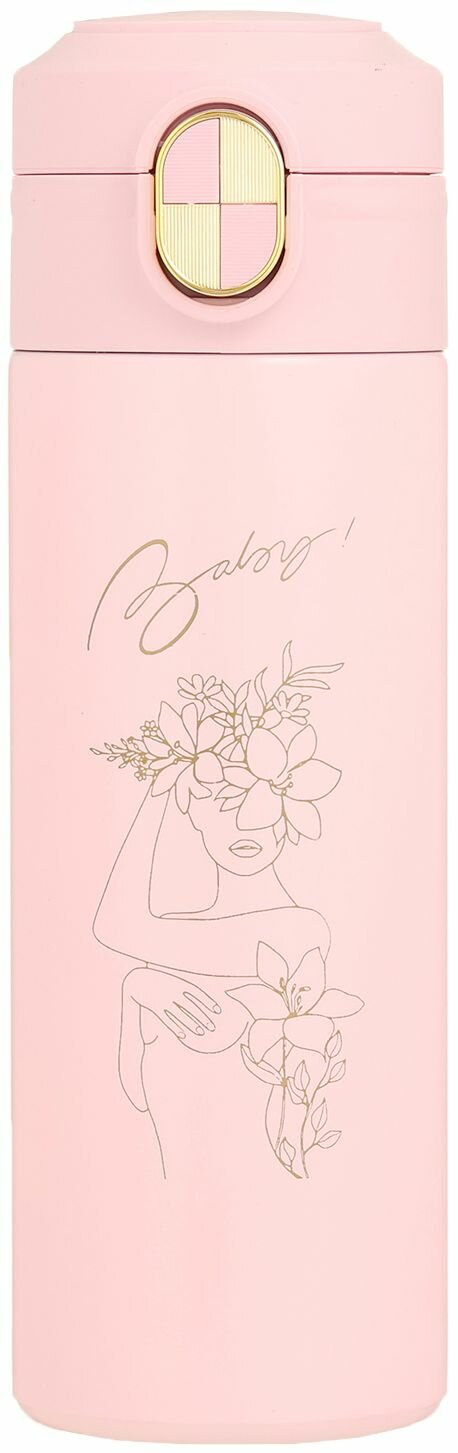 Термокружка Baby с подвесом и поильником объем 420 мл размер 25 х 65 см сохраняет тепло до 8 часов герметичная крышка с кнопкой нержавеющая сталь и пластик цвет розовый