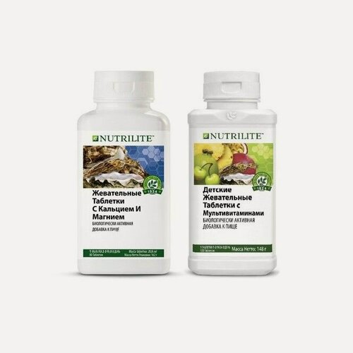 Изображение товара Набор NUTRILITE Жевательные таблетки с мультивитаминами, 120 таб + Жевательные таблетки с кальцием и магнием, 80 таб AMWAY