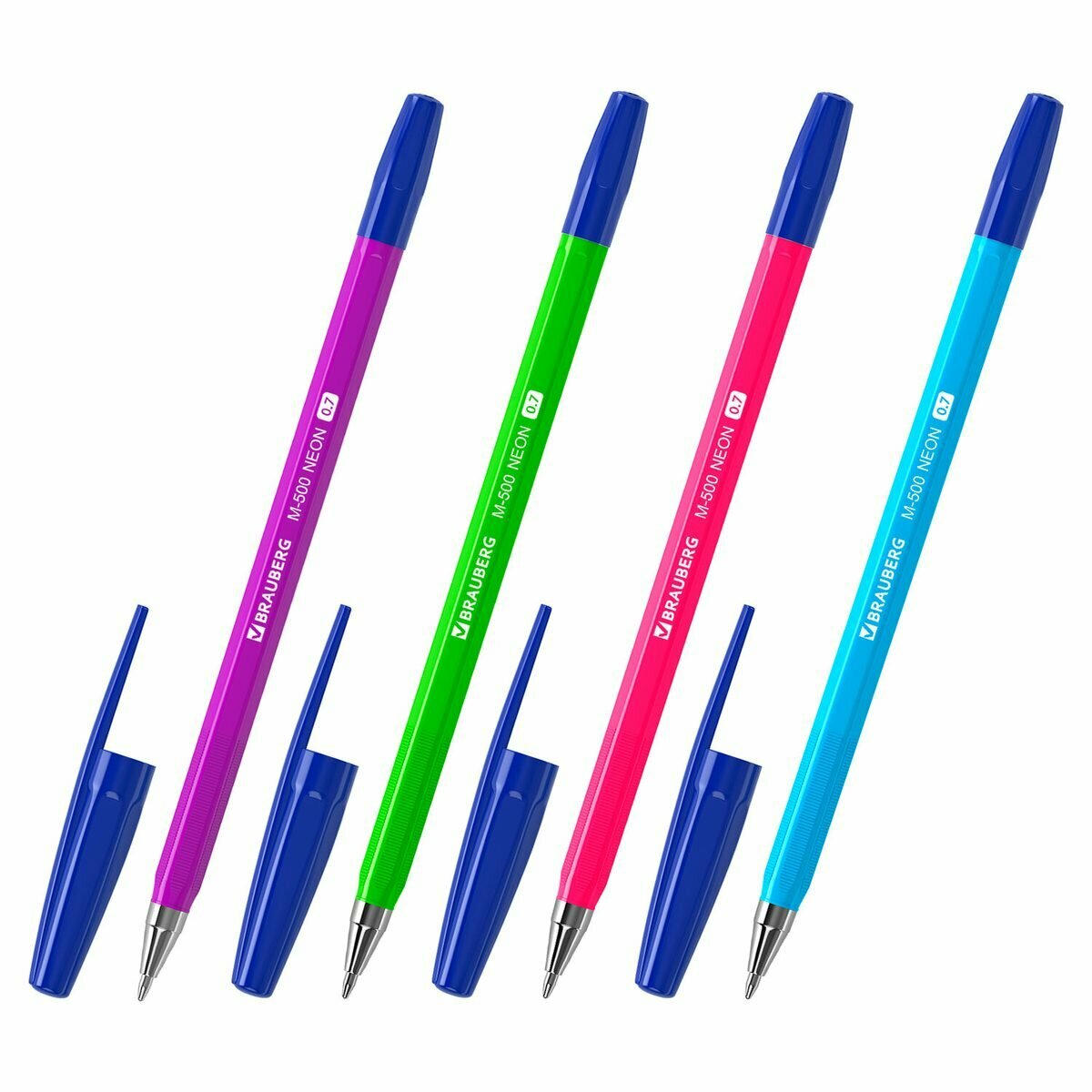 Ручка шариковая Brauberg M-500 Neon (0.35мм, синяя, корпус цветной) (143452), 50шт.