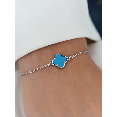 Браслет-цепочка SKAZKA Natali Romanovoi серебро 925 проба родирование бирюза синтетическая длина 19 см голубой 2660₽