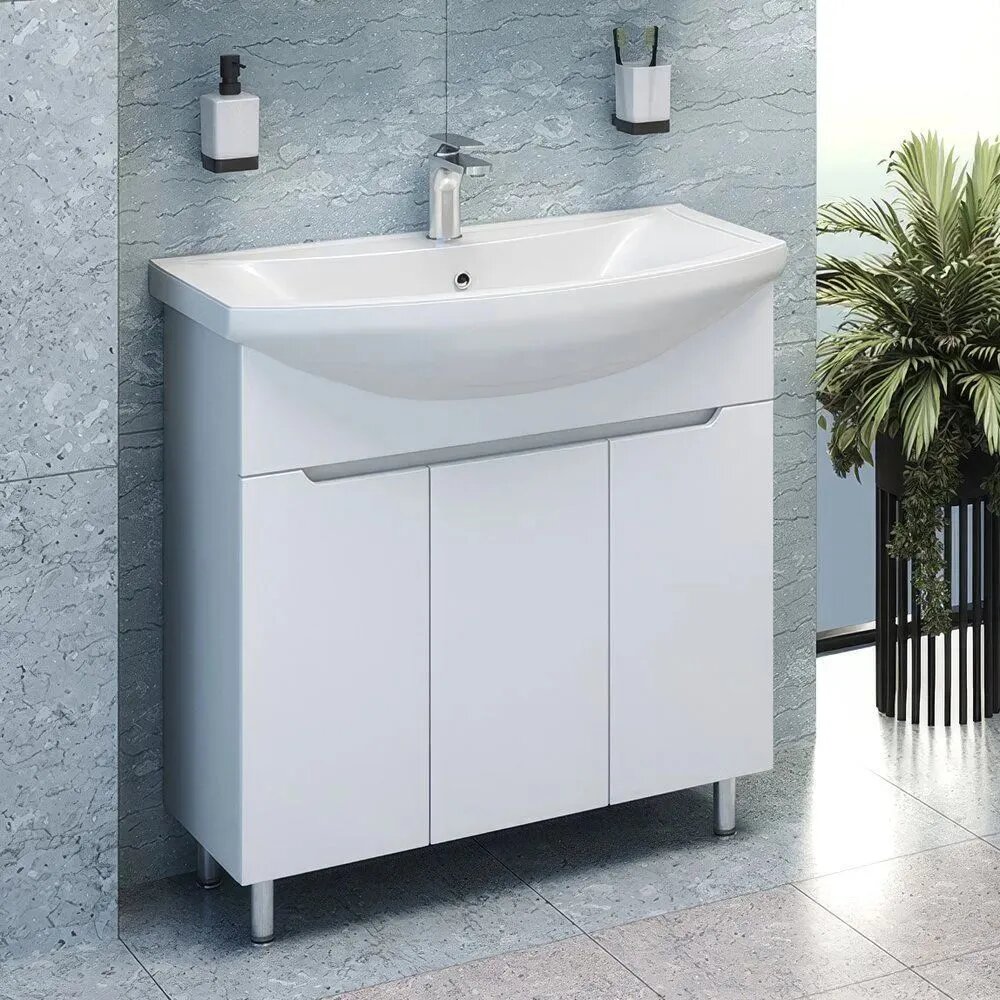 Тумба Emmy "Агата 80" напольная, белая, с умывальником Балтика 80