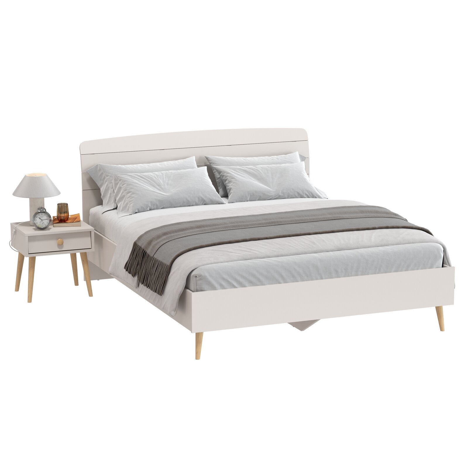 Кровать двухместная Афина 4 22901 с прикроватной тумбочкой  цвет кашемир серый  2 предмета