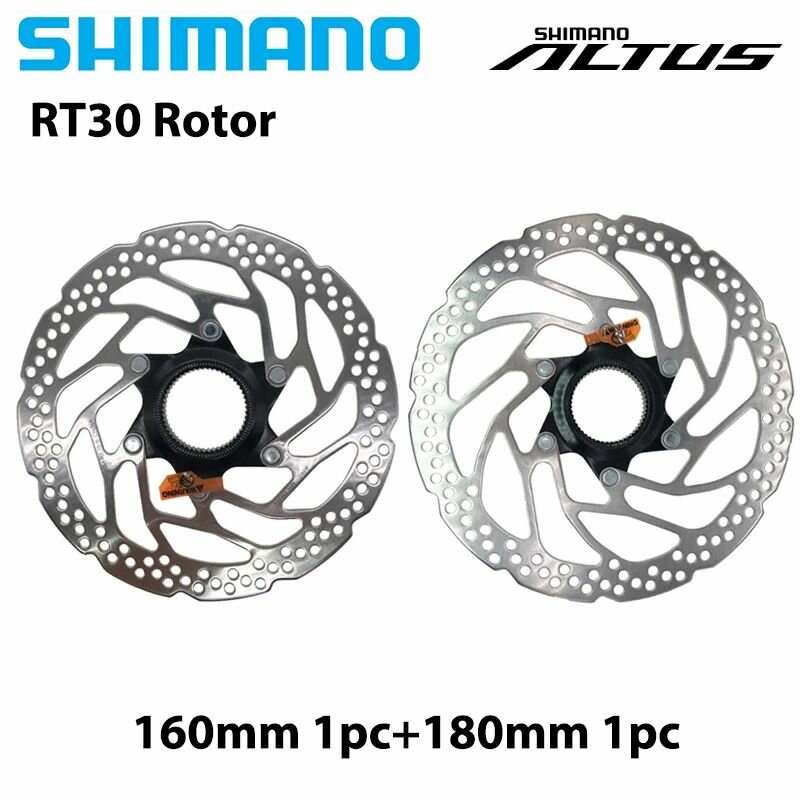 Тормозной диск (ротор) Shimano SM-RT30, 160+180мм, C.Lock, только для полимерных колодок, без коробки, 2 шт.