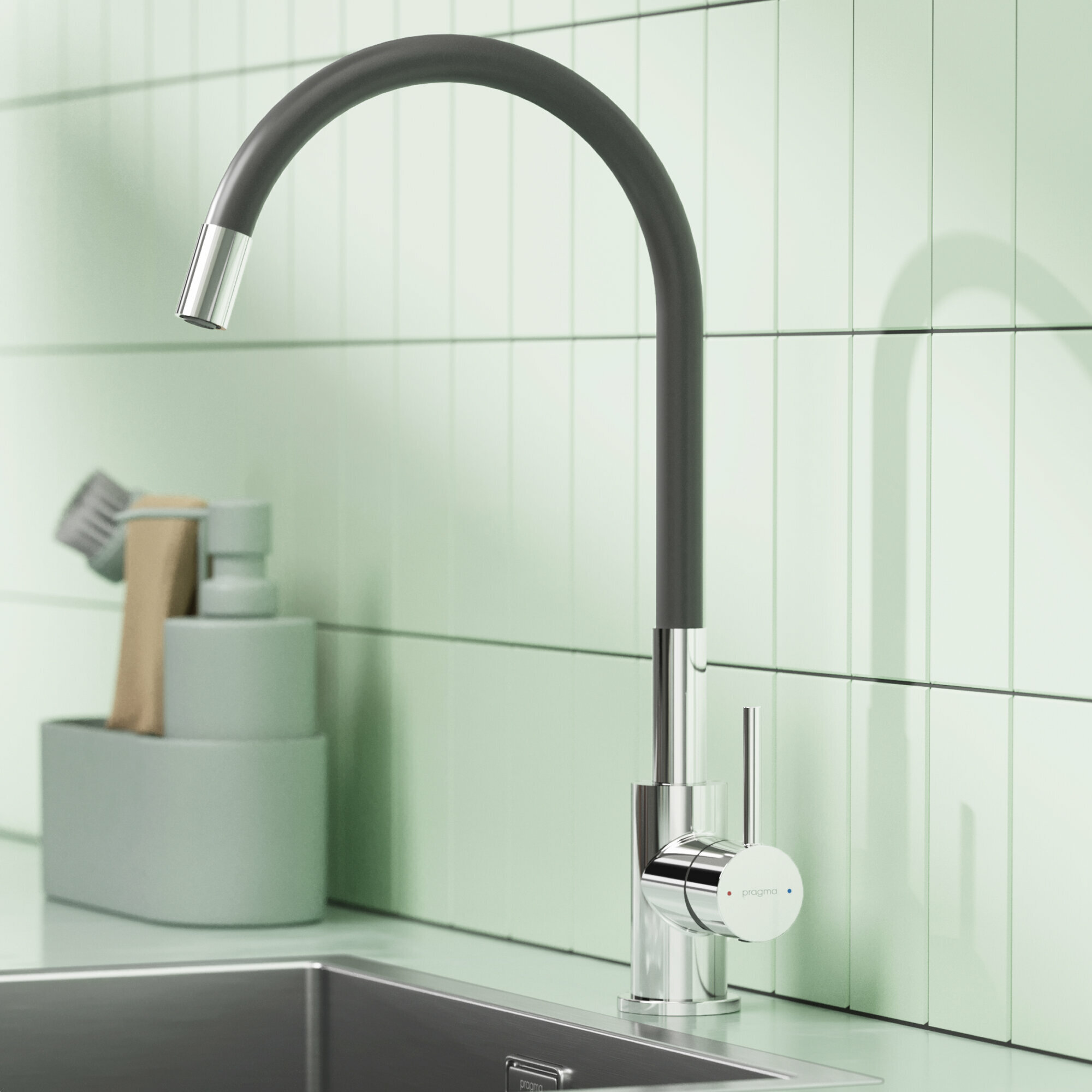 Смеситель для кухни с гибким изливом Pragma Oklem, хром, OKL7. C1JS.022