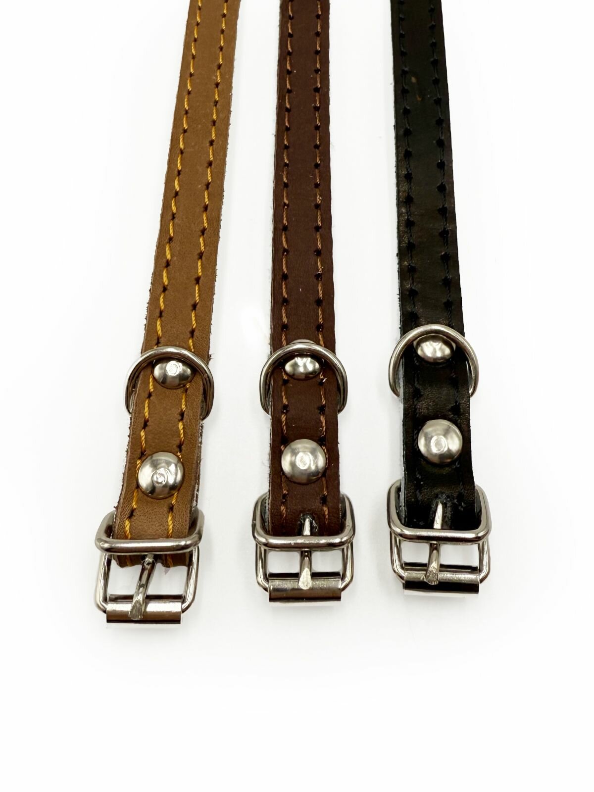 Ошейник для собак мелких пород, натуральная кожа, коричневый — фото 1