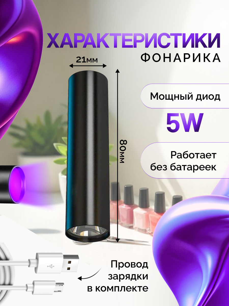 Фонарик ультрафиолетовый, на аккумуляторе, с УФ-светом 395HM, черный, прозрачное стекло — фото 1