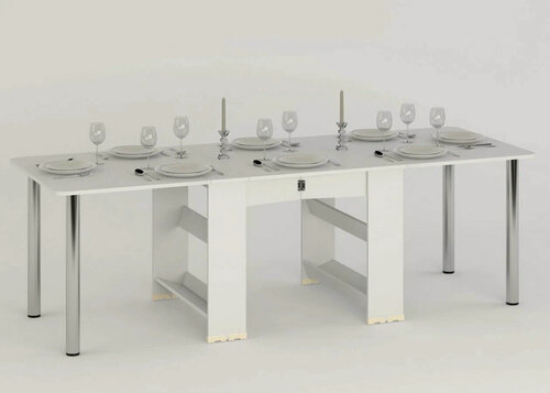 Изображение товара Стол-книжка раскладной обеденный скругленная столешница 240 см МагМебель Ральф-6 белый