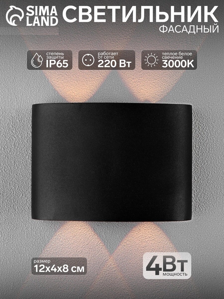 Светильник фасадный «Полусфера» 4 Вт 3000К 2 луча IP65 220 В металлический корпус чёрный свечение тёплое белое