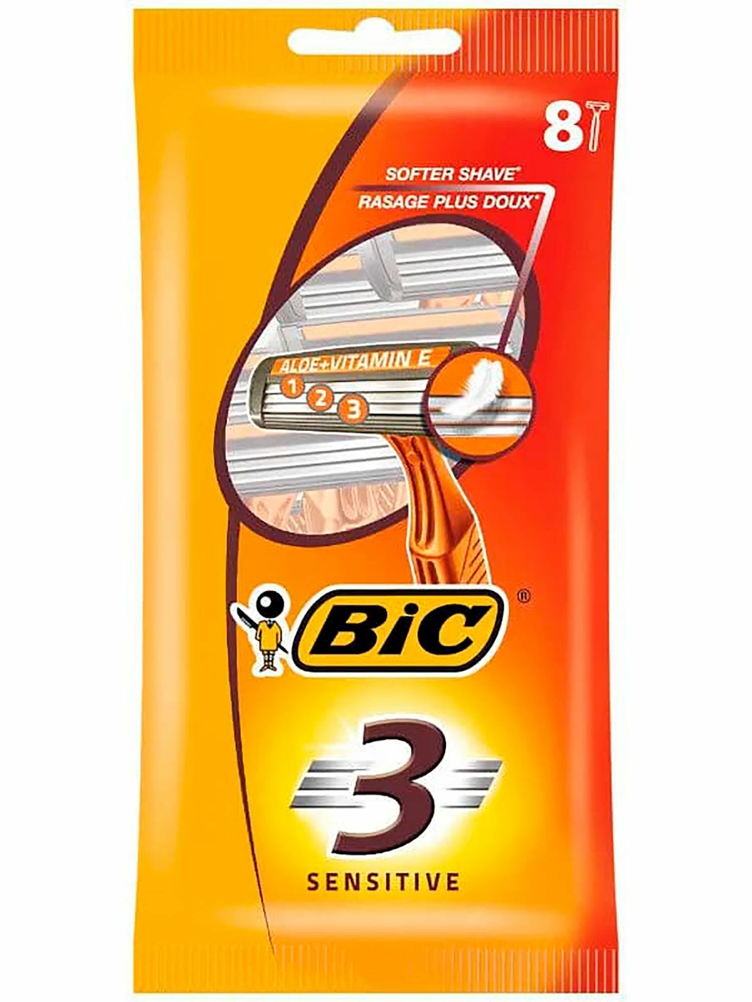 Bic Бритвы одноразовые 3 SENSITIVE (8 станков), 3 лезвия, увл. полоса, для чувств. кожи