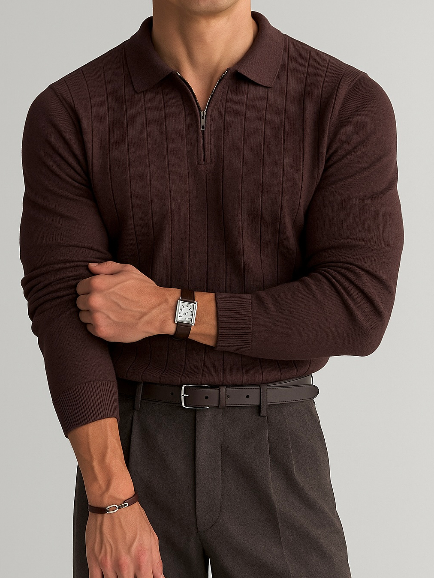 Джемпер Adam Saint поло с длинным рукавом, размер M, Шоколадный