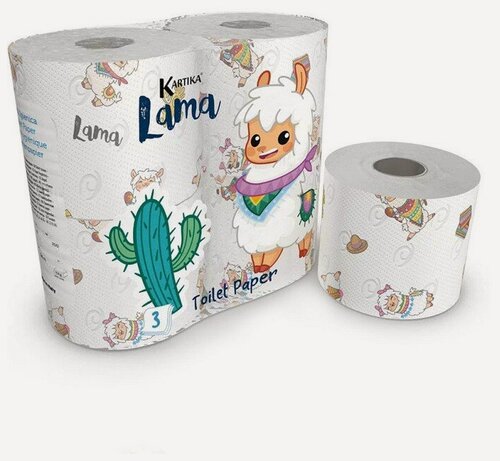 Изображение товара Туалетная бумага World Cart "Лама" с рисунком, Kartika Collection KGLAM-TT-01, 3 слоя, 4 рул/200 л