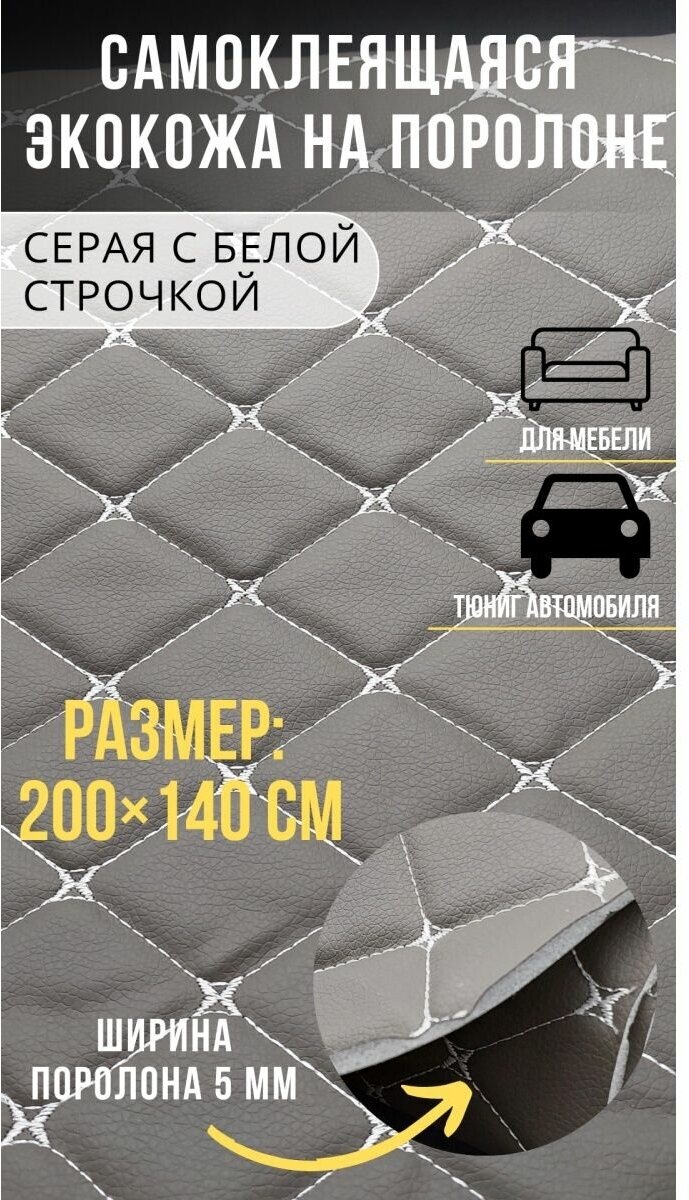 Автомобильная самоклеящаяся экокожа для обтяжки авто 200х140 см Кожзам ткань искусственная кожа